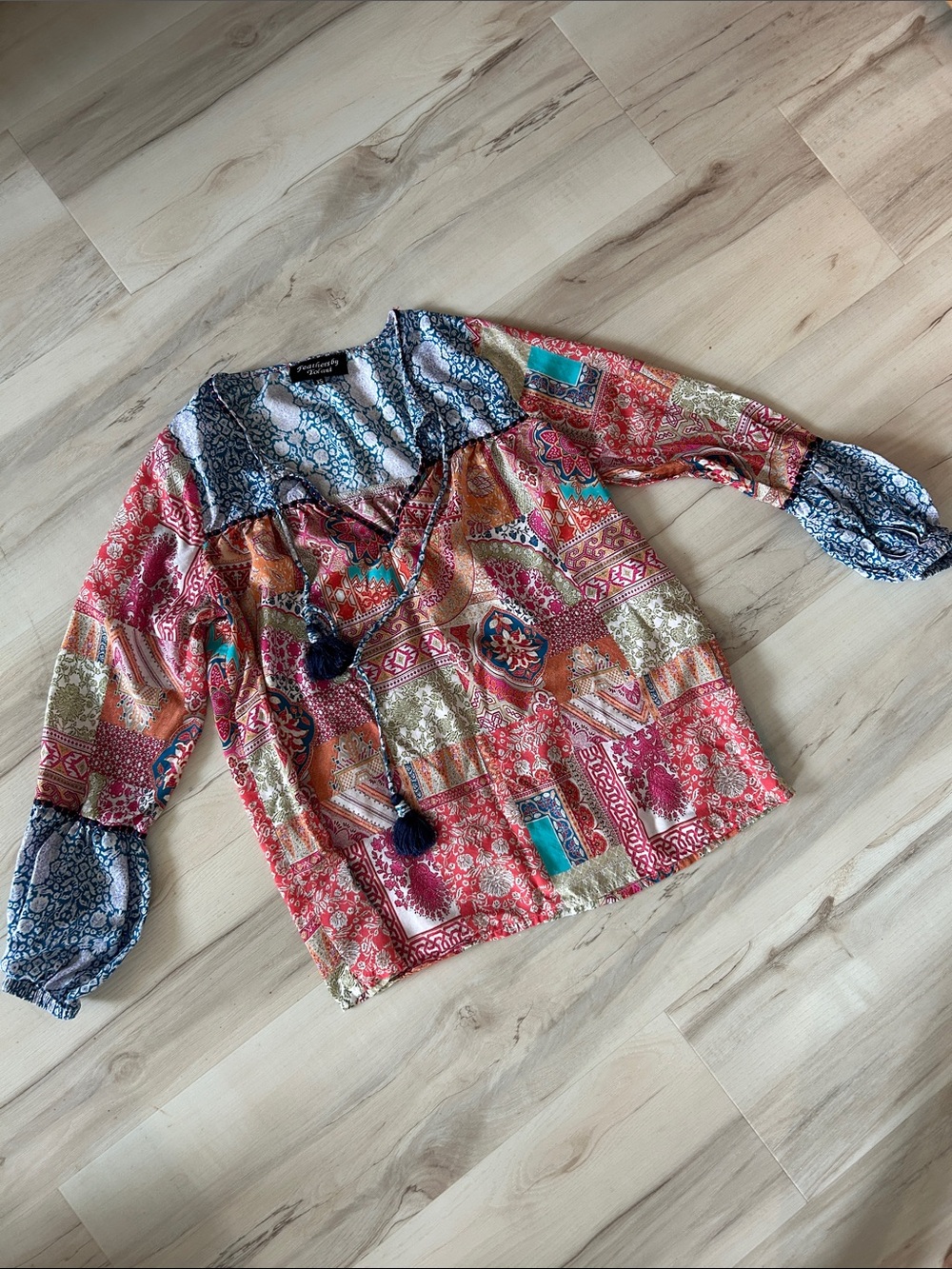 Feathers by Tolani Boho Patchwork Peasant Top - Multicolor